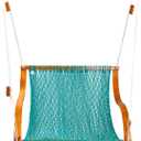 SANIWERKE Porch Swing for 2, Double Hammock Swing with Footrest & S-Armrest, Adjustable Hanging, Durable Rope Net&Thick Wood, 650LBS, 50" Wide, Luxe Reclining Duo Swing for Patio Porch(Honey Meadow)