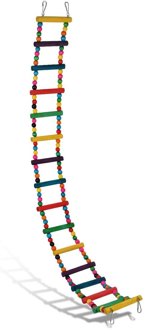 DS. DISTINCTIVE STYLE Bird Ladder Toys Coloured Flexible Parrot Swing Bridge Wooden Cockatiel Cage Hanging Climbing Ladder (39 in (16 Steps))