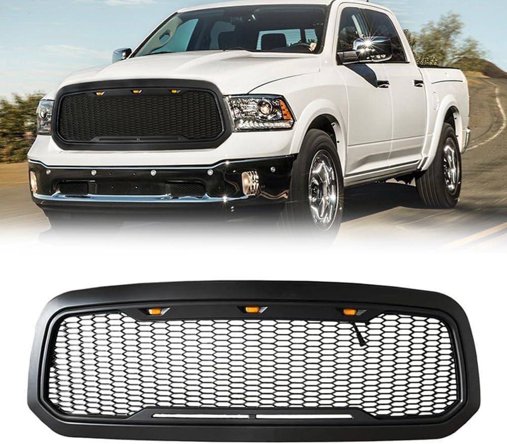 Grille Front Bumper Honeycomb Grill For 2013-2018 Dodge Ram 1500 2019-2021 Ram 1500 Classic Matte Black Grill With Led Lights
