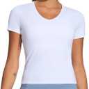 THE GYM PEOPLE Women's V-Neck Crop Workout T-Shirts Slim Fit Yoga Tee Tops | Slim Fit T-Shirts, V-Neck, Crop Length Tee Tops, Soft and Breathable, Stretchy and Lightweight, For Workout, Yoga and Daily, XL