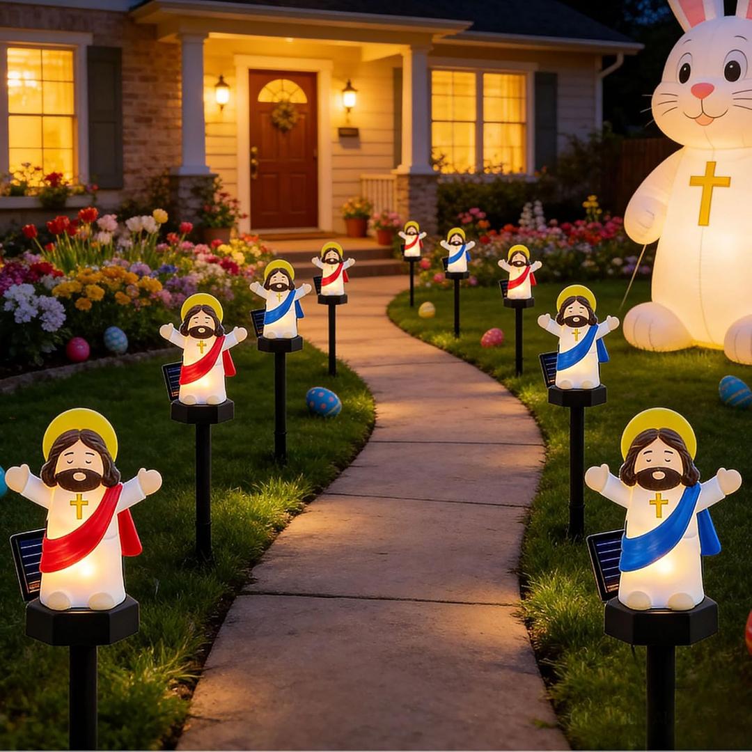 8 Pack Solar Easter Lights, Garden Pathway Lights Outdoor Jesus Lights Waterproof Solar Stake Light for Pathway Landscape Lawn Yard Porch Patio Spring Easter Decoration