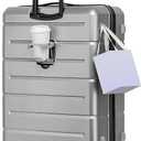 KYME Suitcases with Wheels Hardshell 30 Inch Luggage TSA Approved Large Checked Luggage Durable Travel Rolling Suitcase with Cup Holder for Women Men Silver Grey