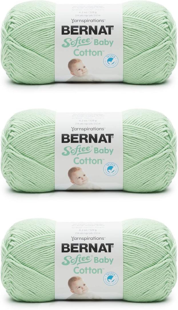 Bernat Softee Baby Cotton Jade Frost Yarn - 3 Pack of 120g/4.25oz - Blend - 3 DK (Light) - 254 Yards - Knitting/Crochet