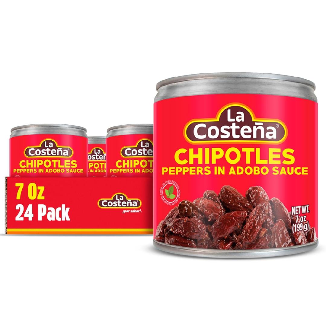 La Costea Chipotle Peppers in Adobo Sauce - Smoked Spicy Peppers Chipotle in Adobo Sauce - Mexican Food, Taco, Enchiladas & Salsa - Hot Pickled Vegetables - 7 oz, 24 Pack Canned Vegetables (EXP 06/10/27)
