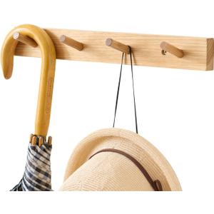 Hickory Wood Coat Rack Wall Mount 16 inches, Wooden Coat Hooks with 4 Hooks Coat Hanger for Hanging Hat Jacket Purse, Wall Hooks for Entryway, Bathroom, Bedroom, Natural