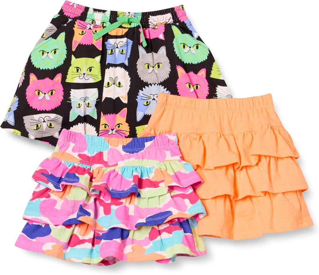 Amazon Essentials Girls and Toddlers' Knitted Ruffle Scooter Skorts with Elastic Waist and Shorts, Multipacks (2T)