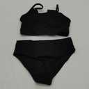 Girl's 2 Piece Swimsuit Solid Spaghetti Strap Bikini Sets Beach Bathing Suit Swimwear for Teen Kids (Black)