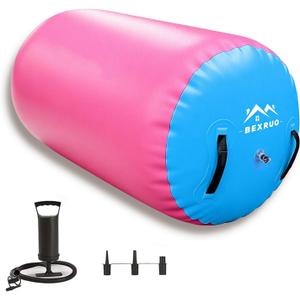 Gymnastics Air Barrel Roller, Inflatable Tumbling Roller Air Mat, Ergonomic Yoga Training Equipment, Barrel Trainer with Pump for Backhandspring, Cheerleading, Home, Gym & Yoga Practice-Multiple Sizes 2.6FT3.5FT Length