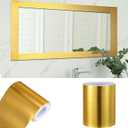 49 ft Wood Grain Mirror Frame Border Peel and Stick Waterproof Wallpaper Border Wall Decor Removable Self Adhesive Strips for Bathroom Mirror Fames Cabinets Bedroom Decor 4" x 49 ft(Gold)