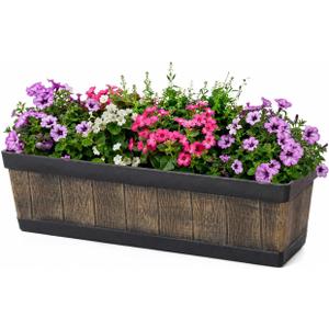 Outdoor and Indoor Rectangle Trough Plastic Planter Box, Vegetables or Flower Planting Pot, Brown Large (QI004121.L)