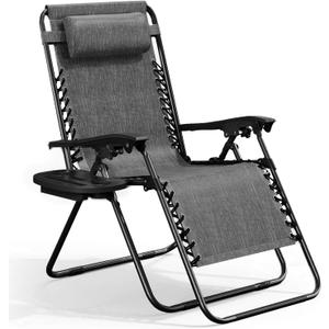Nestl Zero Gravity Chairs, Portable Patio Lounge Chair Outdoor with Pillows & Cup Holder Trays, Adjustable Steel Mesh Reclining Camping Chair, Folding Patio Lawn Chair for Deck, Beach, Yard - Grey