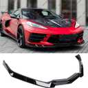 2020-2025 Compatible with Chevy Corvette C8 Z51 Stingray, Front Lip Splitter, 3-Piece Design, Metallic Gloss Black ABS WheelX