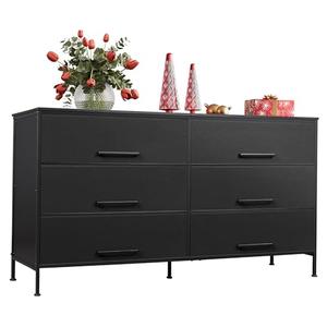 WLIVE 6 Drawer Dresser for Bedroom Large, Fabric Black Dresser TV Stand for 55, 60, 65, 70 inch TV, Wide Long Chest of Drawers with Deep Drawer for Closet, Bedroom, Living Room, Hallway