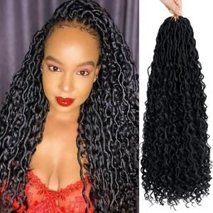 Goddess Locs Crochet Hair 22 Inch 7 Packs Boho Faux Locs Crochet Hair for Black Women Pre Looped Crochet Locs with Curly Ends (#1B)