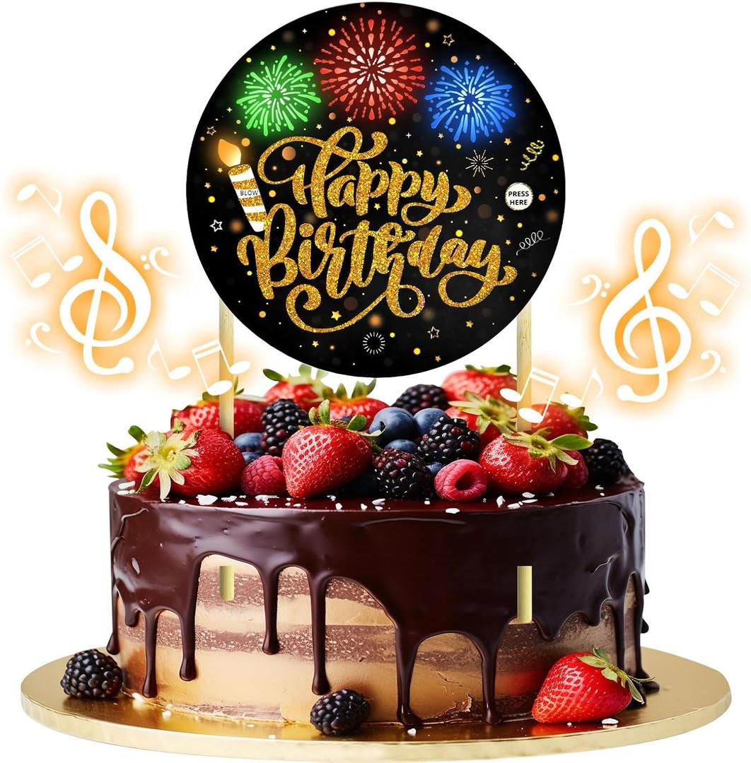 Birthday Cake Toppers with Light and Music, Blowable Birthday candles Fabulous Cake Decoration for girl or Women Plays Hit Song 'HAPPY Birthday' (Black Gold)