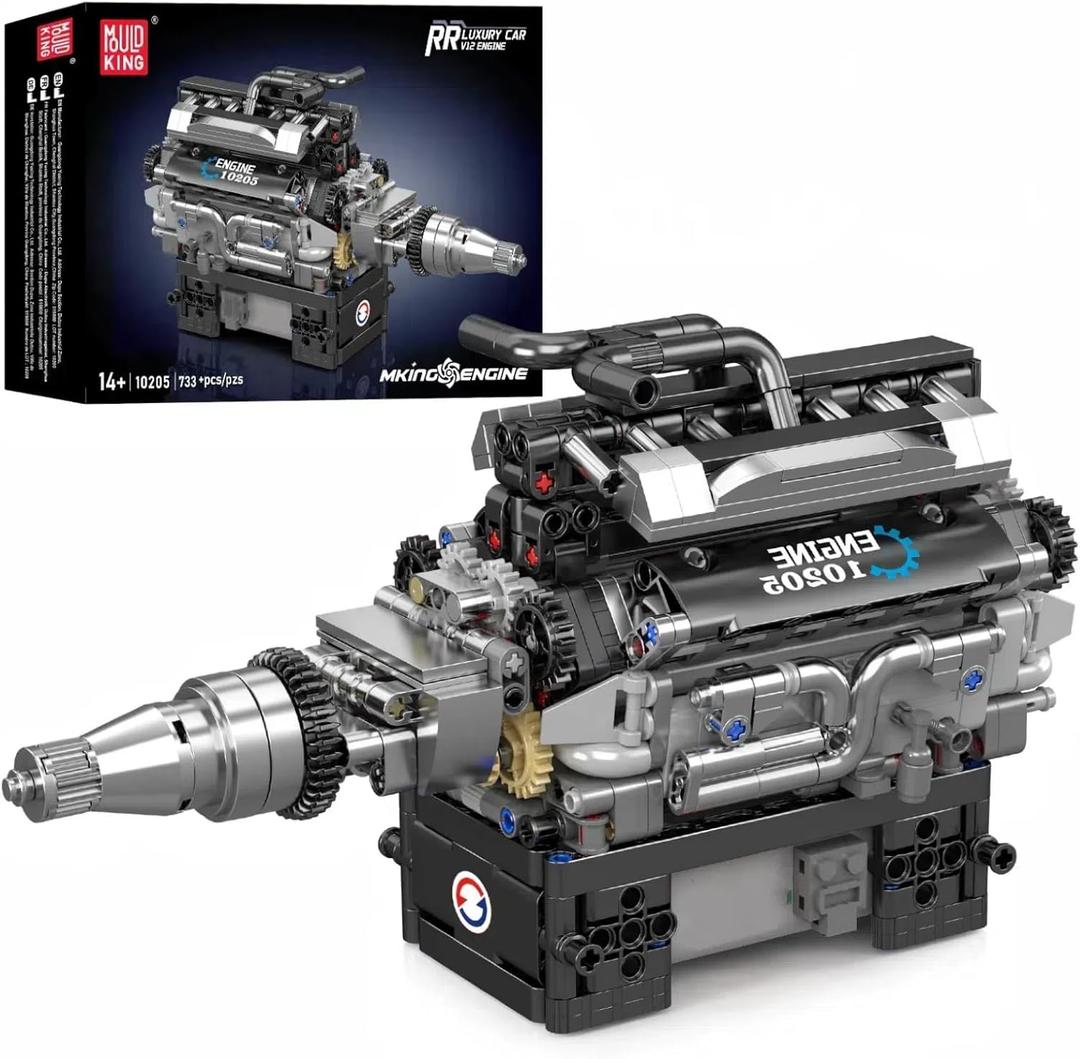 Mould King 10205 V12 Engine Building Blocks Sets, Build a Engine Model Kit That Runs, MOC Engine Model Building Kit for Adults 14+, 733 PCS for Adults