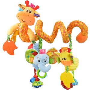 Jollybaby Crib Stroller Car Seat Toys for Baby 0-3-6-9-12 Months, Tummy Time Hanging Sensory Toys for Newborn with Music Box and Teether, Spiral Carseat Toy for Infant Boys Girls Gifts (Giraffe)