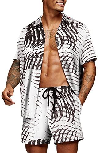 COOFANDY Men's Flower Shirt Hawaiian Sets Casual Button Down Short Sleeve Shirt Summer Beach , M