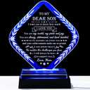 YWHL Meaningful Son Gifts from Mom, Crystal Birthday Gifts for Son with Colorful Led Base, Inspirational Graduation Gifts for Adult Son, to My Son Gifts for Fathers Day Christmas