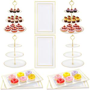 Supernal 3 Tier Cupcake Stands, 6pcs Plastic Trays, 4Pack Cupcake Dessert Stand, Party Tray Set, Cake Platters Includes 6 pcs Pastry Tray,4 pcs Round Cake Trays