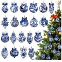 40 Pcs Christmas Chinoiserie Ornaments Blue and White Porcelain Wooden Flat Decoration Christmas Tree Ornaments Chinoiserie Hanging Decor Porcelain Pendants for Small Xmas Tree Decor(Creative)