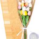 HSONAIGEE 50 Pieces Flower Bouquet Wrapping Paper, 17.7 x 9.5 Inch Small Flower Bags for Bouquets Kraft Floral Wrap Sleeves with Ribbons for Home Mothers Day Wedding Flower Bar Supplies