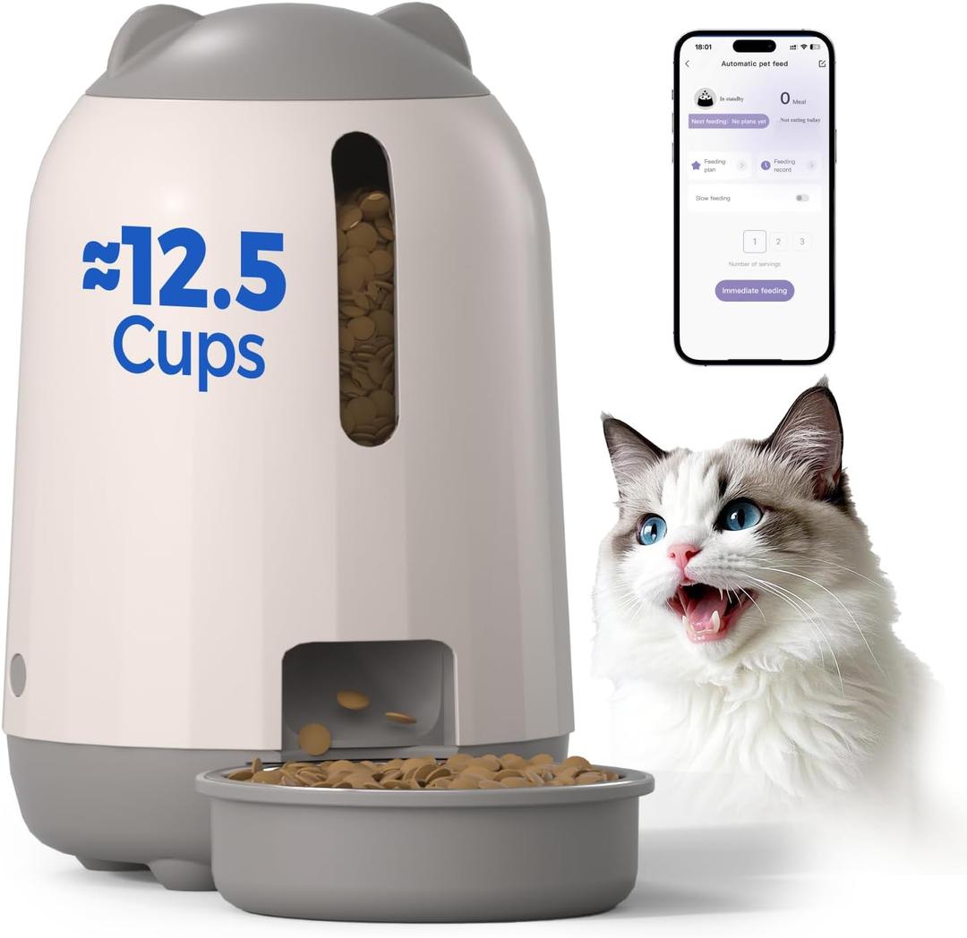 PAPIFEED Automatic Cat Feeder, 2.4G WiFi Auto Cat Food Dispenser with App Control, 3L Auto Pet Feeder with Dual Power Supply, Detachable for Easy Clean for Cats and Small Dogs, Grey PAPIFEED Automatic Cat Feeder, 2.4G WiFi Auto Cat Food Dispenser with App Control, 3L Auto Pet Feeder with Dual Power Supply, Detachable for Easy Clean for Cats and Small Dogs, Grey