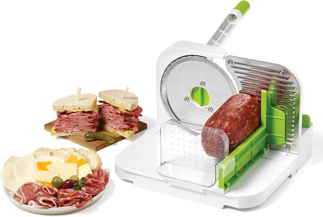 Starfrit Deli Slicer - Slices Meat, Cheese, Bread - 6.5" Stainless Steel Blade - Adjustable Thickness Knob - Nestable for Easy Storage | 2-in-1 Fruit and Vegetable