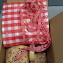 Geelin 6 Pcs Mini Woven Basket with Handle and Red White Gingham Paper Napkins Wood Chip Mini Flower Fruit Picnic Basket Chip for Easter Spring Wedding Party Gift Decoration (Large)