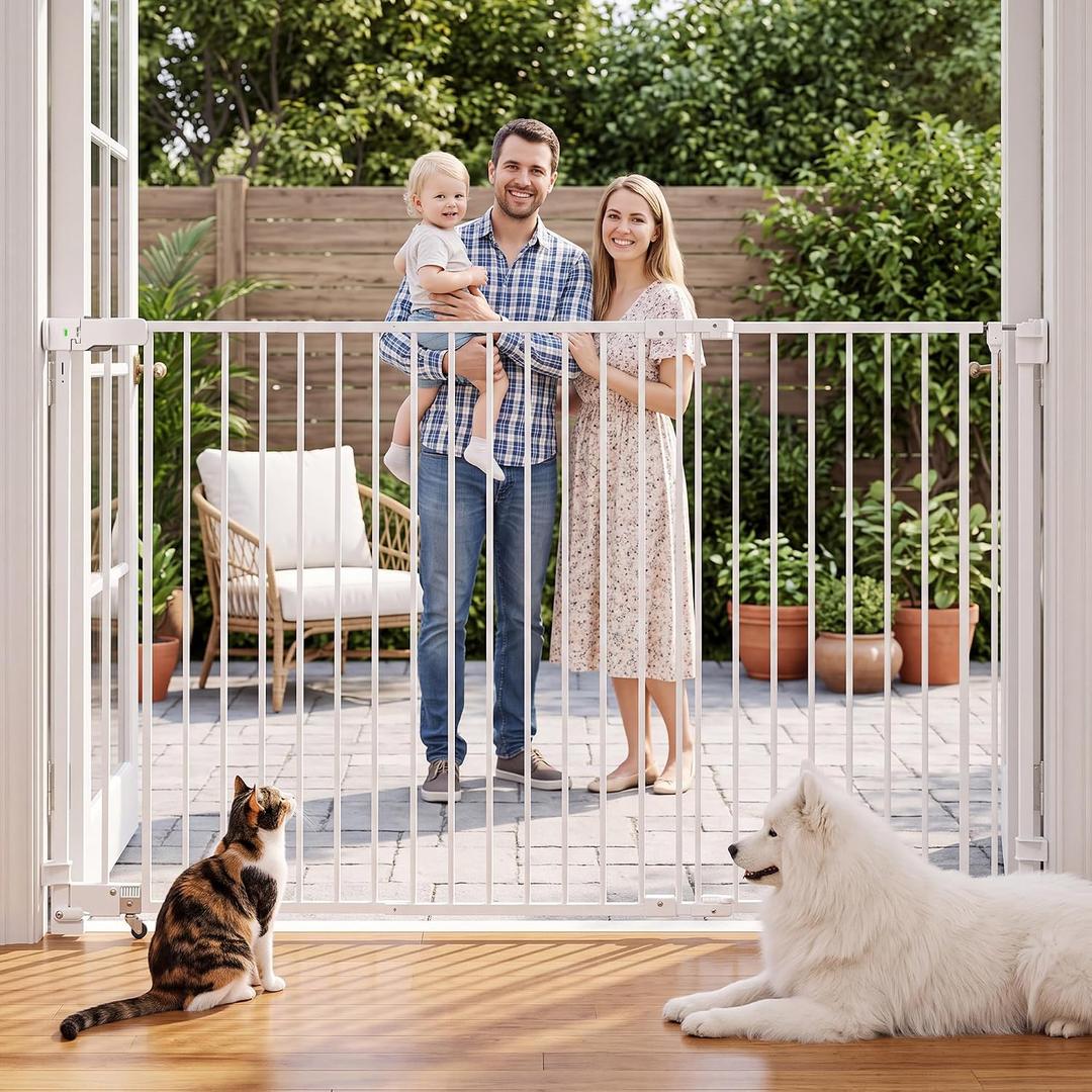 46.5"-61" Retractable No Bottom Bar Baby Gate for Stairs, 36" Tall