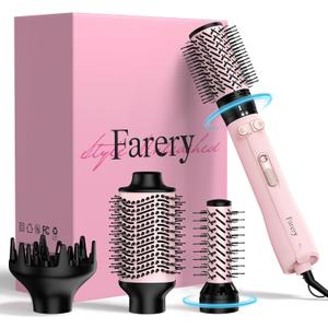 4-in-1 Rotating Hair Dryer Brush Set  1000W for Fast, Easy Volume with Interchangeable 1.25" & 2" Rotatable Brushes, Oval Volumizer, and Diffuser  One Step Styling with Dual Bristles