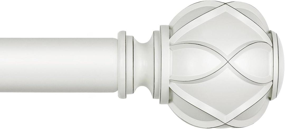 KAMANINA Curtain Rods for Windows 48 to 84 Inch, White Single Heavy Duty Curtain Rod Adjustable, 7/8 Inch Decorative Drapery Rod 32 to 86 Inch(2.6-7.1Ft), Netted Texture End
