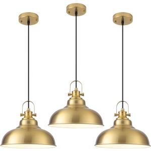 Gold Dome Pendant Light, Gold Pendant Light Kitchen Island 3 Pack, 11.41 Inch Farmhouse Pendant Lights, Hanging Light Fixture for Kitchen Island, Dining Room, Living Room