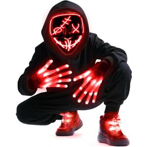 Camlinbo Halloween LED Mask & Glow Set, Adult Light up Mask Glow Gloves and Shoelaces, Halloween Cosplay Party Costume (Red)
