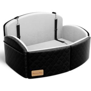 Dog Car Seat for Medium/Large Dogs, Memory Foam Dog Booster Seat with Thick Cushion up to 55 lbs or 2 Small Dogs, Travel Pet Car Seat with Detachable Washable Cover, 2 Safety Leashes (Black/Grey)