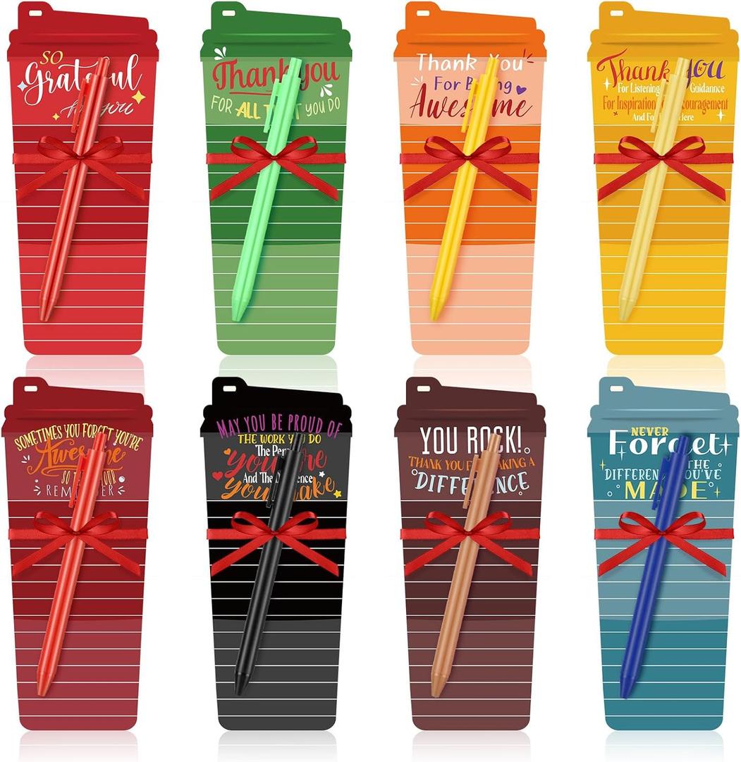 Kisston 16 Sets Coffee Cup Notepad with Pen Thank You Sticky Notes Motivational Sticky Notes for Christmas Party Gift Teacher Mother's Day Team Employee Appreciation(Novel Color)