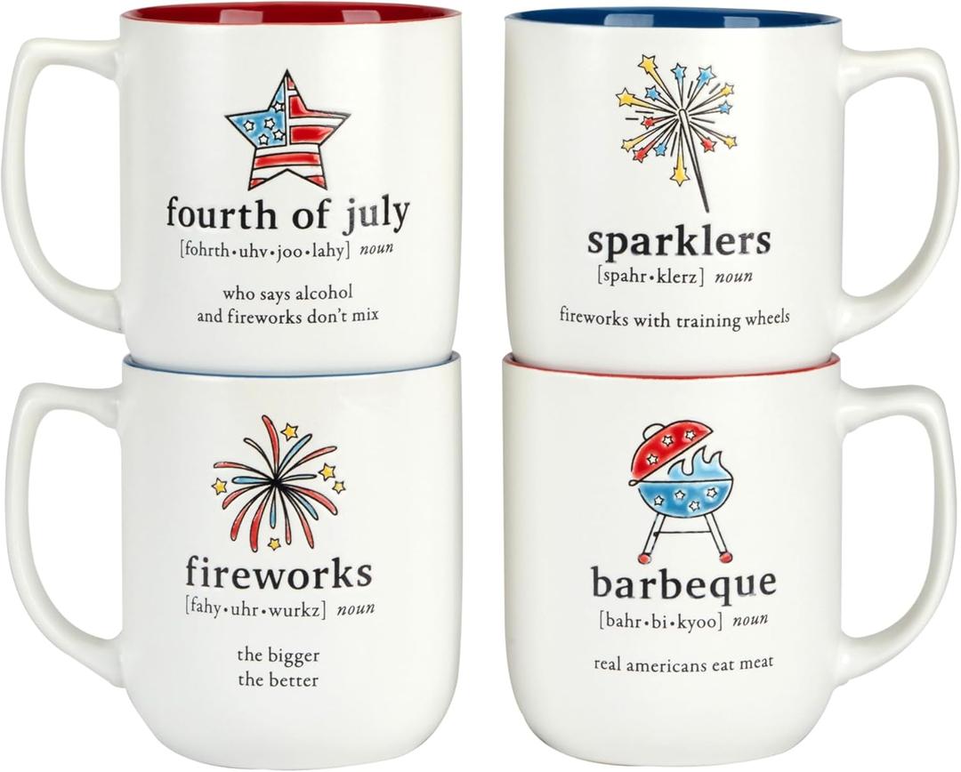 Certified International Patriotic Words 18 oz. Mugs,Set of 4
