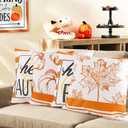 2 x YUJUN 4 Pack Fall Pillow Covers Decoration,18x18in Buffalo Plaid Farmhouse Pumpkin Maple Leaves Thanksgiving Fall Throw Pillows Cushion Case Couch Decor for Autumn Home Outdoor Decorations (White)