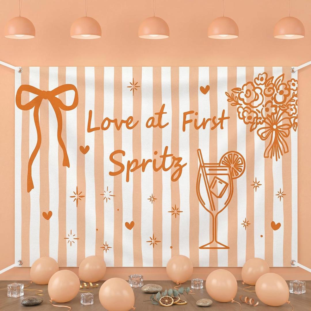 Mindsoft Love at First Spritz Backdrop 3x5 ft Spritz Party Decor, First Time Falling in Love Theme Photo Booth Banner Background for Bridal Shower Wedding Bachelorette Anniversary Engagement