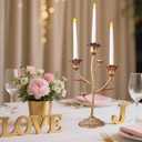 Candle Holder Vintage Candlestick Holder Stand for Stick Taper Candle, 3-Arm Cast Iron Candelabra for Wedding Centerpiece Table Decorations Fireplace Mantel Decor, Antique Gold