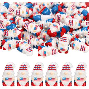 Qunclay 60 Pcs 4th of July Mini Gnomes, Patriotic Resin Figurines for Independence Day 250th Anniversary Table Decor, Red White Blue USA Party Favors