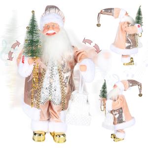 18 inch Battery Operated Animated Santa Claus in Latte Gold, Musical Christmas Figurine with 6 Classic Songs and Moving Head and Hands  Elegant Holiday Home Decor for Mantel or Table Display