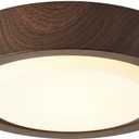 Walnut Wood Flush Mount Ceiling Light Fixture,13 Inch Ceiling Light with Frosted Glass Shade,High Deep Profile Round Ceiling Lights for Hallway Bedroom Closet Livingroom