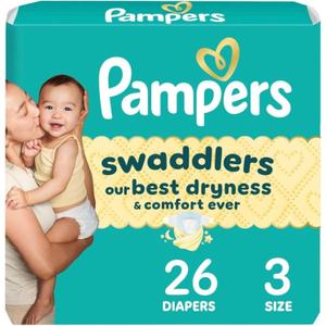 Pampers Swaddlers Diapers, Size 3 (13-26 lbs), 26 Count, Absorbent, Keeps Baby Dry and Comfortable, Skin Safe Disposable Baby Diaper 