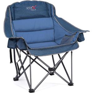 Oversized Camping Chair, Portable Folding Padded Camp Chairs with Side Pocket, Cup Holder, Heavy Duty Support 500LBS Outdoor Lounge Chair for Adults, Fishing, Sports, Trip, Navy Blue