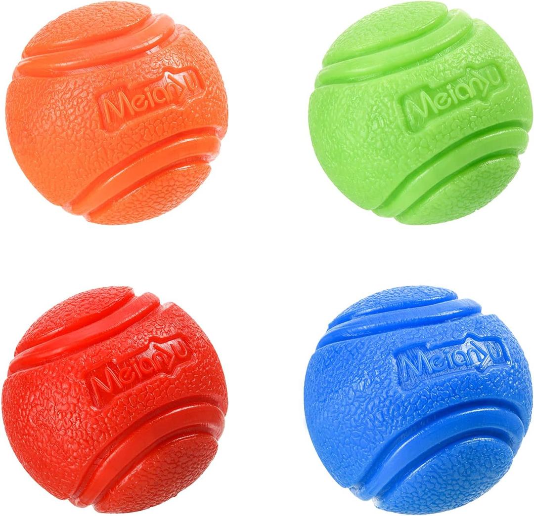 Dog Toy Balls, 4 PCS Rubber Ball Set, Chew Resistant, High Bounce, Textured Design for Teeth Cleaning, Dog Training, Small Breeds, 2in/5cm Diameter (Four colors)
