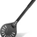 Pizza Turning Peel, 8-inch Pizza Peel Turner Spinner, Long Handle Perforated Aluminum Pizza Peel with Silicone Hook, Pizza Oven Accessories Black