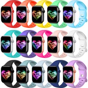 15Pack Watch Bands Compatible for Apple Watch Band 38mm 40mm 41mm 42mm 44mm 45mm 46mm 49mm Women Men, Soft Silicone Sport Band Strap for iWatch Bands Series Ultra 11 10 9 8 7 6 5 4 3 2 1 SE