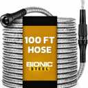 BIONIC STEEL 100 Ft Metal Garden Hose with Sprayer Nozzle, Non Kinking Designed Stainless Steel Heavy Duty Water Hose 100 Ft x 5/8 in. Flexible NON Expandable for Uninterrupted Water Flow, 500 PSI