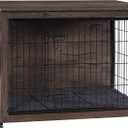 DWANTON Dog Crate Furniture with Cushion, Wooden Kennel Table with Double Doors, Indoor Dog House, Large Size, 38.5" L, Dark Gray